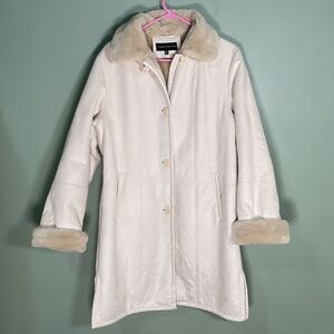 Gallery Portrait Faux Suede Faux Fur Lined Knee Length winter Coat Ivory size M